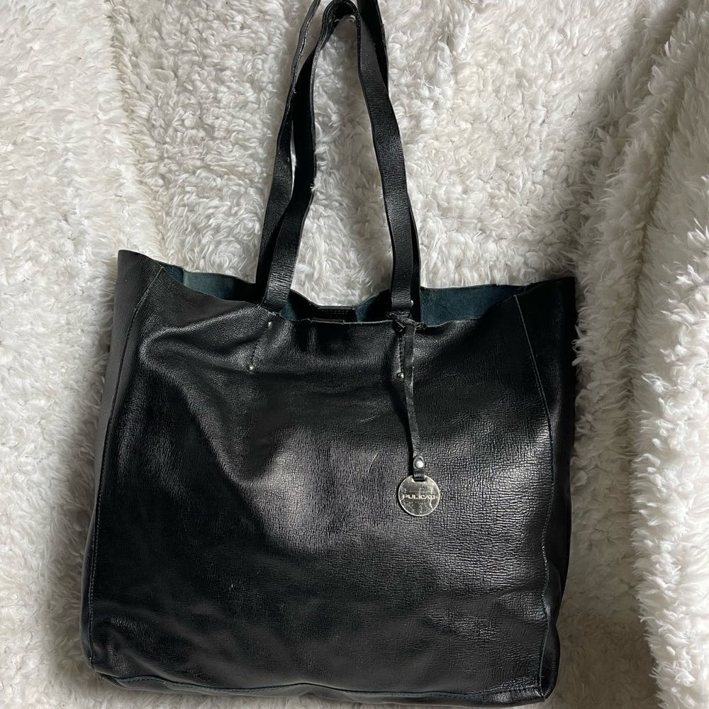 Pulicati made in Italy leather black extra large tote silver tone accent.